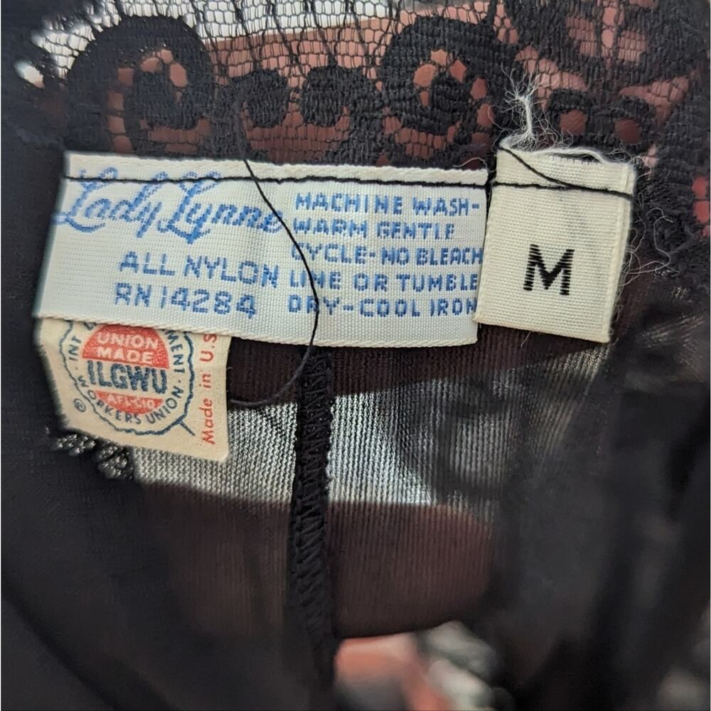 Vintage Lady Lynne Black Sheer Lace Bodysuit Medium Made in USA 1970s - Picture 10 of 10